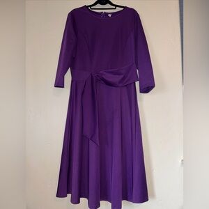 Fenjar Purple 3/4 Sleeve Women's Midi Dress Sz Large
